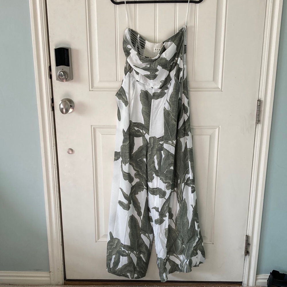 Strapless Jumpsuit, jungle leaves, Medium